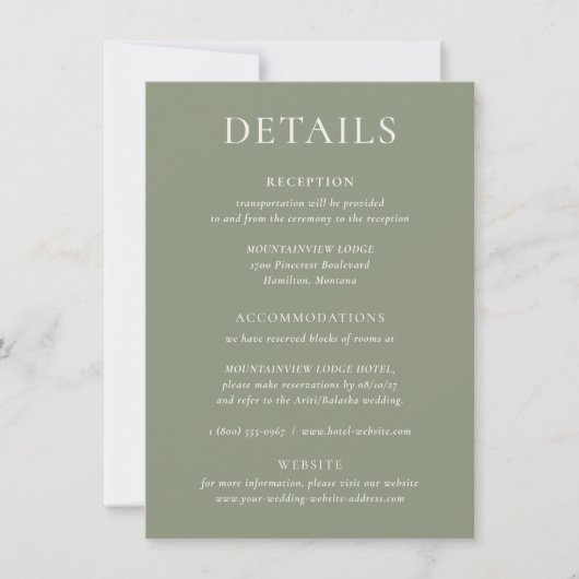 HARMONIE | Sage Green Wedding Details Kaart (Voorkant)