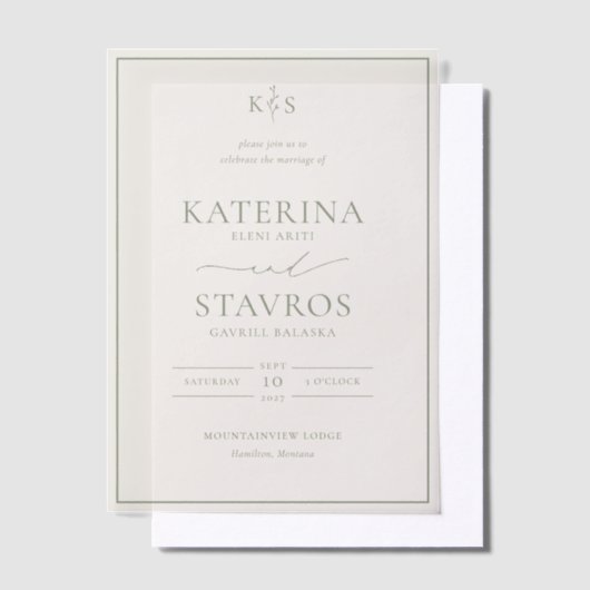 HARMONIE | Sage Green Wedding Vellum Uitnodigingen (Offset)