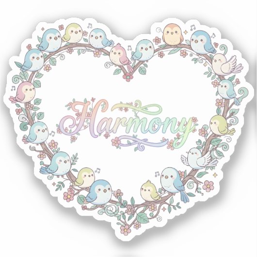 Harmonie Schattige Chibi Vogels Sticker (Voorkant)