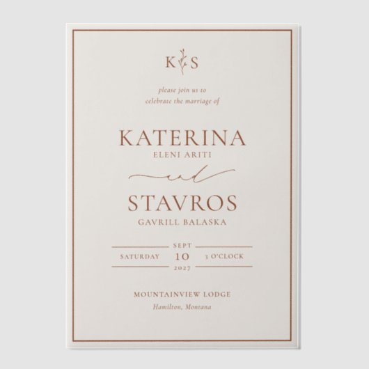 HARMONIE | terracotta bruiloft Vellum Uitnodigingen (Voorkant)