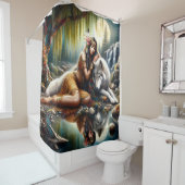 Harmonie tussen een Indiaanse vrouw en een wolf Douchegordijn (In situ)