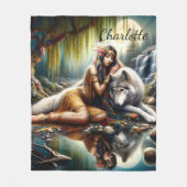 Harmonie tussen een Indiaanse vrouw en een wolf Fleece Deken (Voorkant)