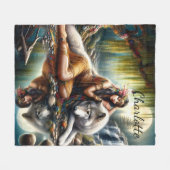 Harmonie tussen een Indiaanse vrouw en een wolf Fleece Deken (Voorkant (Horizontaal))