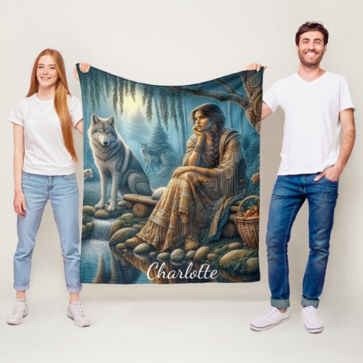 Harmonie tussen Indianen en wolven Fleece Deken (In situ)