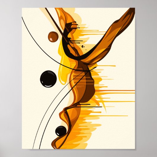 Harmonie van Amber en Zwarte Abstracte Beweging Poster (Voorkant)
