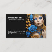 Harmonie van Blauwe en Gouden Bloemen op een Mooie Visitekaartje (Achterkant)