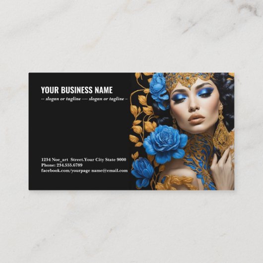 Harmonie van Blauwe en Gouden Bloemen op een Mooie Visitekaartje (Achterkant)