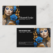 Harmonie van Blauwe en Gouden Bloemen op een Mooie Visitekaartje (Voorkant / Achterkant)