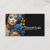 Harmonie van Blauwe en Gouden Bloemen op een Mooie Visitekaartje (Voorkant)