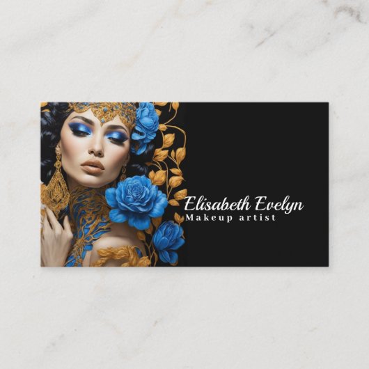 Harmonie van Blauwe en Gouden Bloemen op een Mooie Visitekaartje (Voorkant)