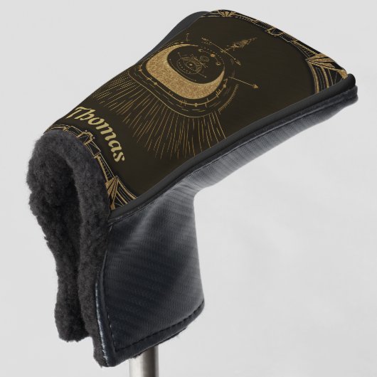 Harmonie van de elementen: maan, goud en geometrie golfheadcover (3/4 voorkant)