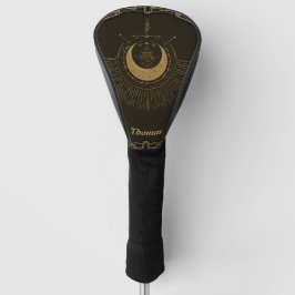 Harmonie van de elementen: maan, goud en geometrie golfheadcover