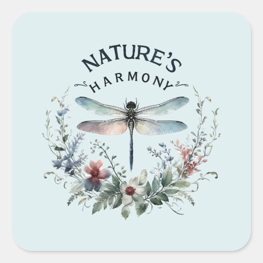 Harmonie van de natuur - Artistieke libel Vierkante Sticker (Voorkant)