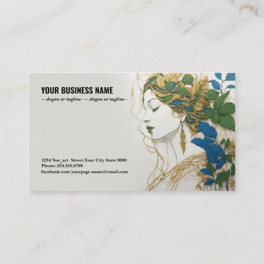Harmonie van kleuren: Silhouet, Goud, Groen, Blauw Visitekaartje (Achterkant)