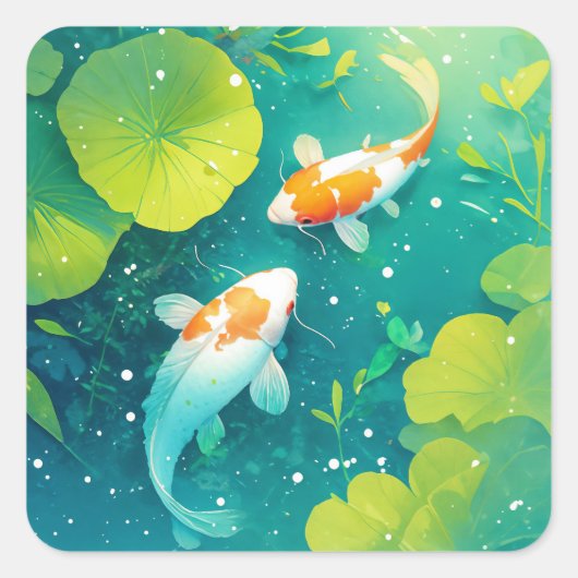 Harmonie van Koi Vissen in Rustig Water Vierkante Sticker (Voorkant)