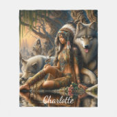 Harmonie van natuur: een Indiaan en haar wolven Fleece Deken (Voorkant)