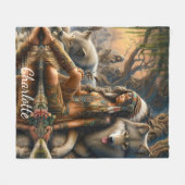 Harmonie van natuur: een Indiaan en haar wolven Fleece Deken (Voorkant (Horizontaal))