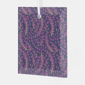 Harmonieuze botanische kunst op donkerblauwe achte glas ornament (Voorkant links)