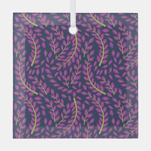 Harmonieuze botanische kunst op donkerblauwe achte glas ornament (Voorkant)