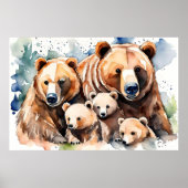 Harmonieuze grizzly beer Happy Family Painting Zoo Poster (Voorkant)
