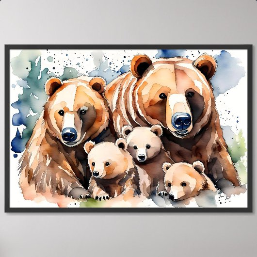 Harmonieuze grizzly beer Happy Family Painting Zoo Poster