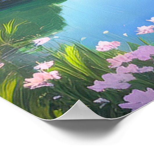 Harmonieuze mix van meer en groene flora poster (Hoek)