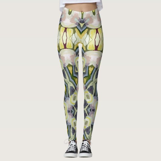 Harmonieuze retro  artdeco pastelpatroon leggings (Voorkant)