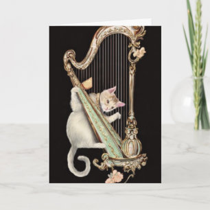 Harmonieuze Snorharen – Kat & Harp Wenskaart Kaart