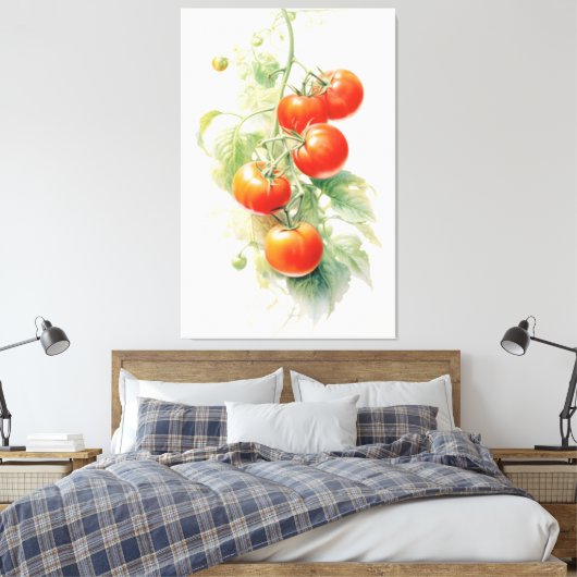 Harmonieuze Tomato Plant Waterverf Canvas Afdruk (Insitu (Slaapkamer))