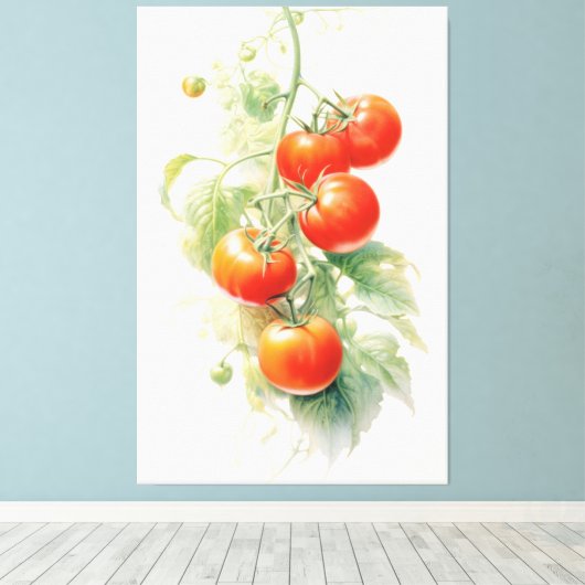 Harmonieuze Tomato Plant Waterverf Canvas Afdruk (Insitu (Houten vloer))