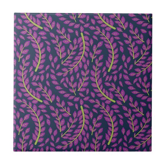 Harmonious Botanical Art on Dark Blue Background Tegeltje (Voorkant)