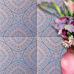 Harmonisch Ingewikkeld Blauw Roze Geometrisch Patr Tegeltje<br><div class="desc">Dit is een boeiende keramische tegel die onmiddellijk het oog trekt met zijn ingewikkelde en symmetrische ontwerp. De tegel heeft een betoverende achtpuntige ster in het midden, omgeven door een uitgebreid bloemmotief. Het ontwerp wordt weergegeven in een rustgevend palet van blauw en romig roze, waardoor een harmonieuze mix van kleuren...</div>