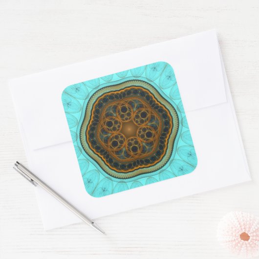 Harmonische fractal mandala vierkante sticker (Envelop)