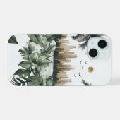 Harmonische Stadt-Silhouette in Braun mit Pflanzen iPhone 15 Case (Achterkant horizontaal)