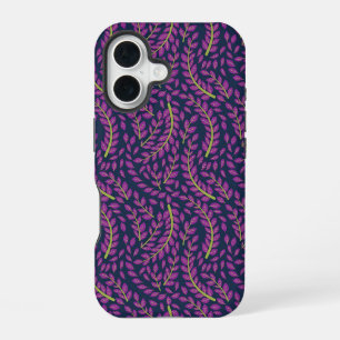 Harmonistische botanische kunst op een donkerblauw iPhone 16 hoesje