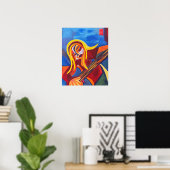 "Harmony" Abstract kunstmeisje met gitaar Poster (Thuiskantoor)