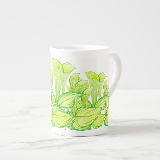 'Harmony in Green' op een Bone China-Mok Porselein Kop (Voorkant rechts)
