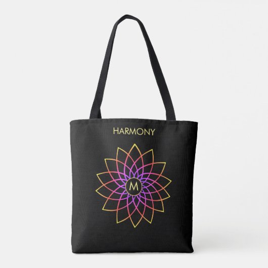 Harmony Multicolored Mandala op zwarte Canvas tas (Achterkant)