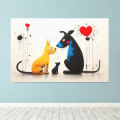 Harmony of Canines and Felines: Geïnspireerd door  Canvas Afdruk (Insitu (Houten vloer))