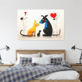 Harmony of Canines and Felines: Geïnspireerd door  Canvas Afdruk (Insitu (Slaapkamer))