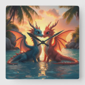 Harmony of Elements: Loving Dragons and a Sea Suns Vierkante Klok (Voorkant)