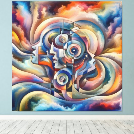 Harmony of Minds - Abstract Woman - Surreal Art Canvas Afdruk (Insitu (Houten vloer))