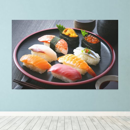  Harmony of Sushi on a Traditional Black Plate - C Canvas Afdruk (Insitu (Houten vloer))