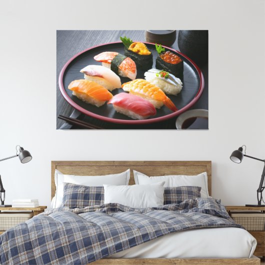  Harmony of Sushi on a Traditional Black Plate - C Canvas Afdruk (Insitu (Slaapkamer))