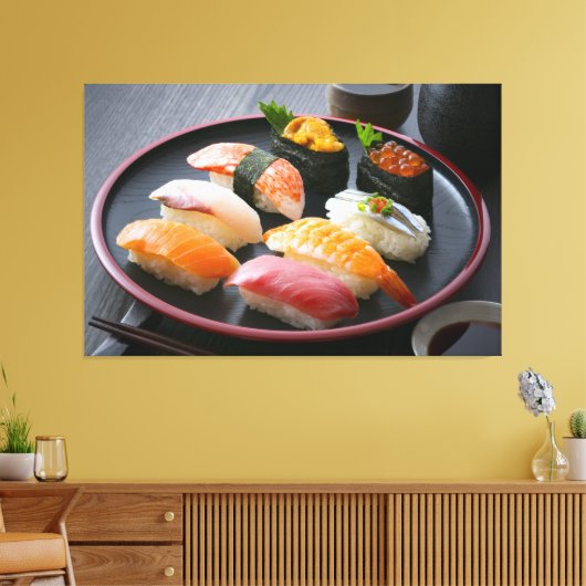  Harmony of Sushi on a Traditional Black Plate - C Canvas Afdruk (Insitu (Woonkamer))