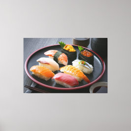 Harmony of Sushi on a Traditional Black Plate - C Canvas Afdruk