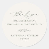 HARMONY Olijfgroen Minimalistische bruiloft Bedank Ronde Sticker (Voorkant)