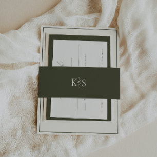 HARMONY Olijfgroene Monogram Minimalist Uitnodigingen Wikkel