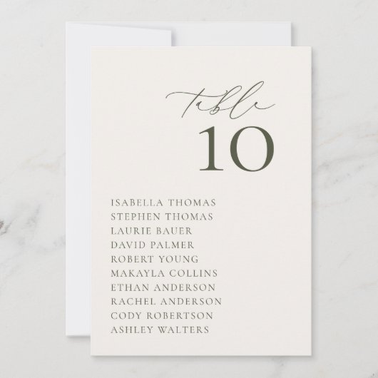 HARMONY Olijfgroene zitplaats tafel nummmerkaart Kaart (Voorkant)