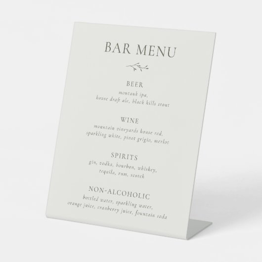 HARMONY Olive Green Branch Bar Menu Lijst Reclamebord Met Voetstuk (Voorkant)